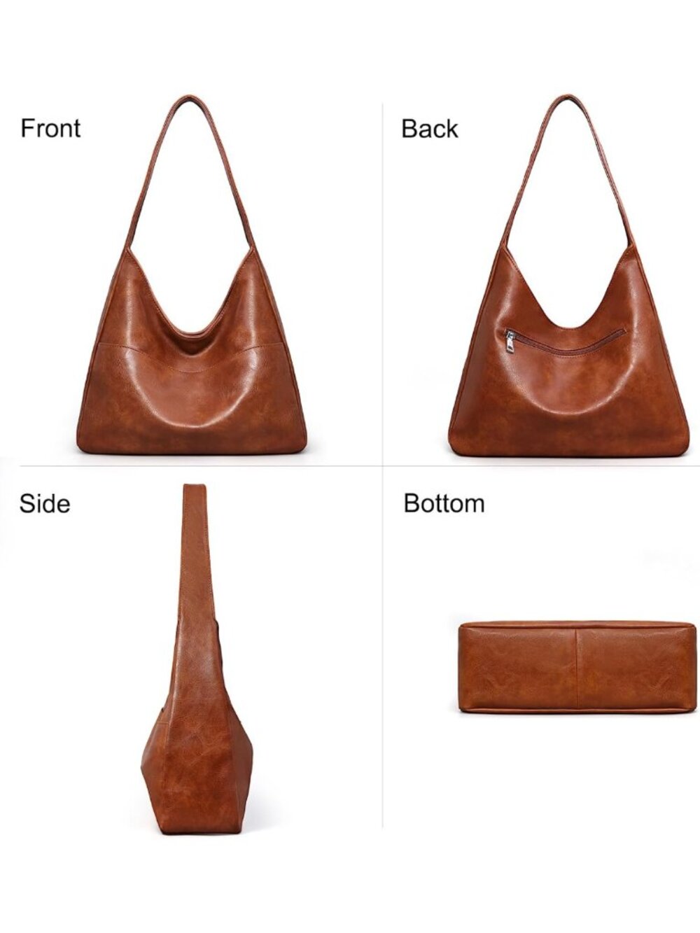 Stylish Leather Hobo Bag for Women | Soft Slouchy Tote, Fits 11" Tablet, Key - Picture 6 of 7